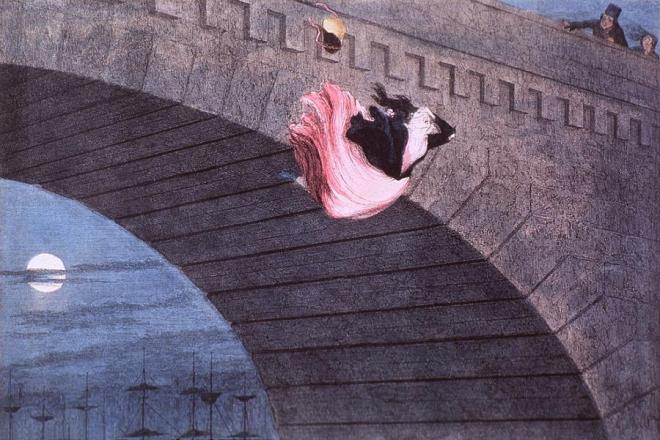 The gin-crazed girl commits suicide - George Cruikshank